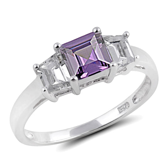 Amethyst CZ Polished Modern Shine Ring New .925 Sterling Silver Band Sizes 5-9