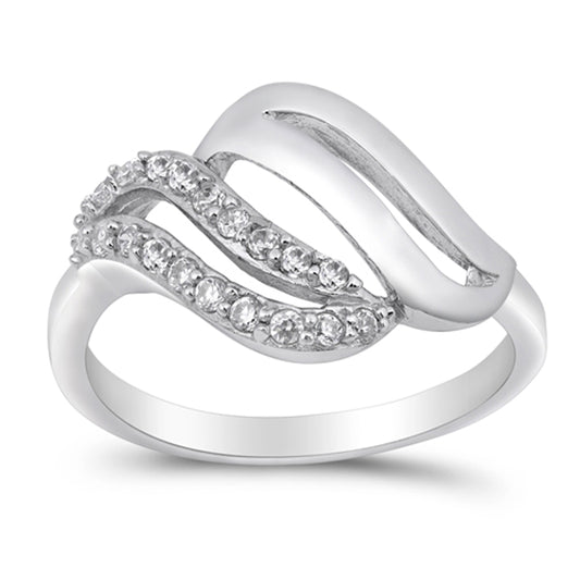 White CZ Elegant Wave Cutout Unique Ring New 925 Sterling Silver Band Sizes 5-9