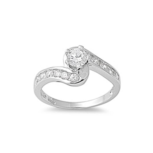 White CZ Polished Solitaire Swirl Ring New .925 Sterling Silver Band Sizes 5-9