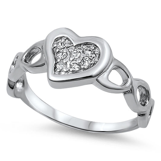 White CZ Heart Love Cutout Unique Ring New .925 Sterling Silver Band Sizes 5-9
