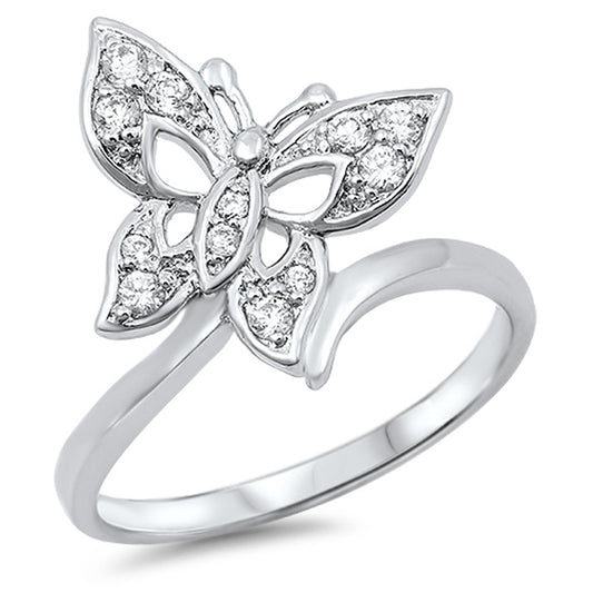 White CZ Butterfly Polished Animal Cute Ring 925 Sterling Silver Band Sizes 5-9