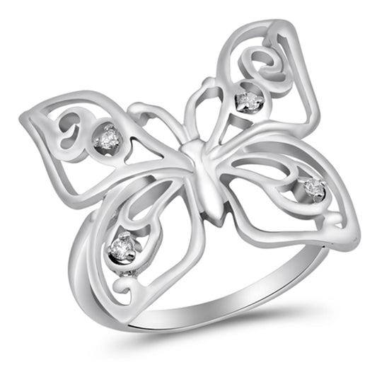 Clear CZ Butterfly Cutout Unique Ring New .925 Sterling Silver Band Sizes 5-10