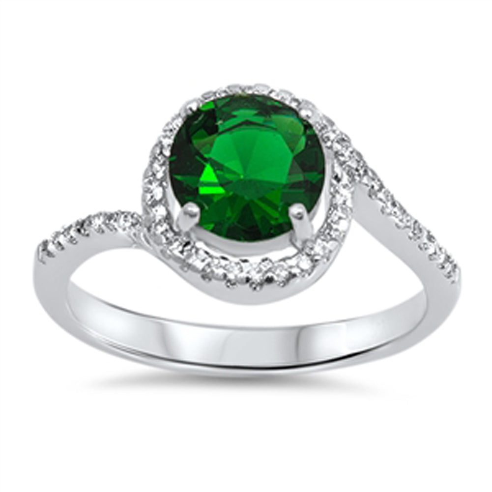 Emerald CZ Solitaire Swirl Polished Ring New 925 Sterling Silver Band Sizes 5-10