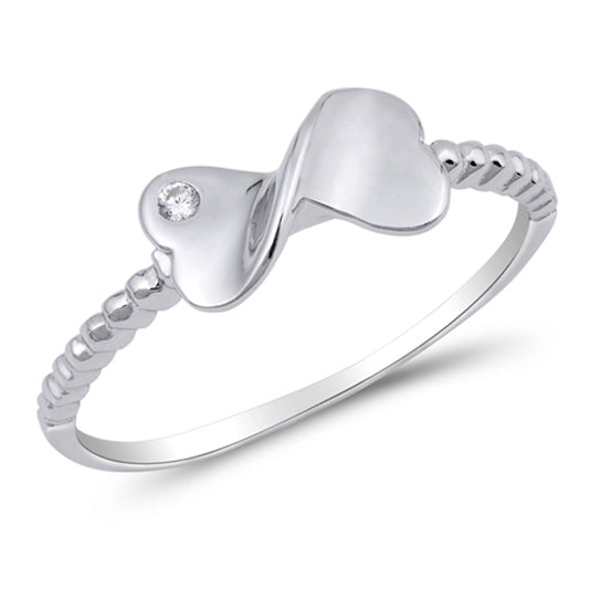 White CZ Heart Infinity Polished Cute Ring .925 Sterling Silver Band Sizes 5-9