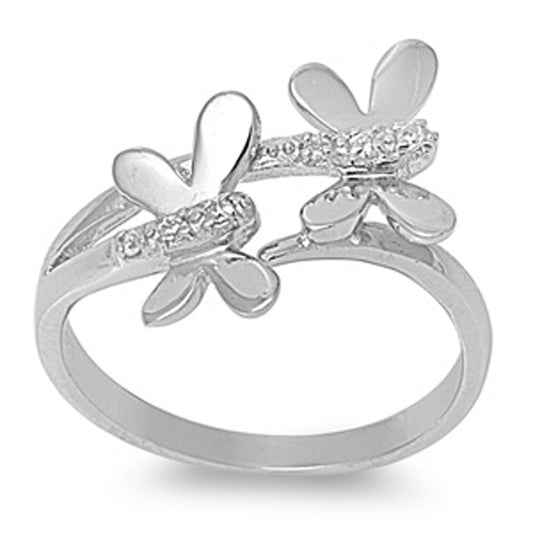 Clear CZ Polished Dragonfly Wrap Cute Ring .925 Sterling Silver Band Sizes 6-9