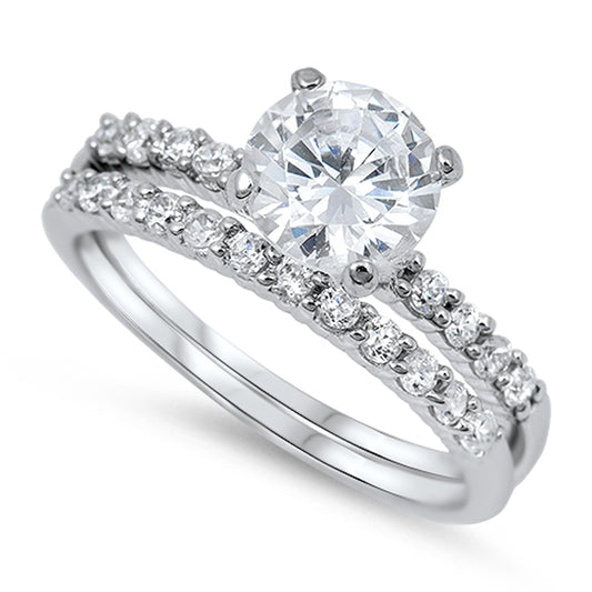 White CZ Round Solitaire Promise Ring Set .925 Sterling Silver Band Sizes 5-10