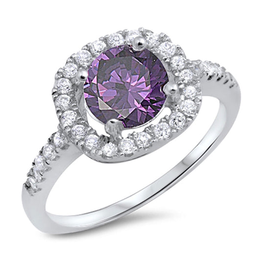 Amethyst CZ Circle Solitaire Halo Ring New .925 Sterling Silver Band Sizes 5-10