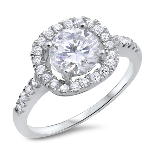 White CZ Simple Elegant Halo Solitaire Ring .925 Sterling Silver Band Sizes 5-10