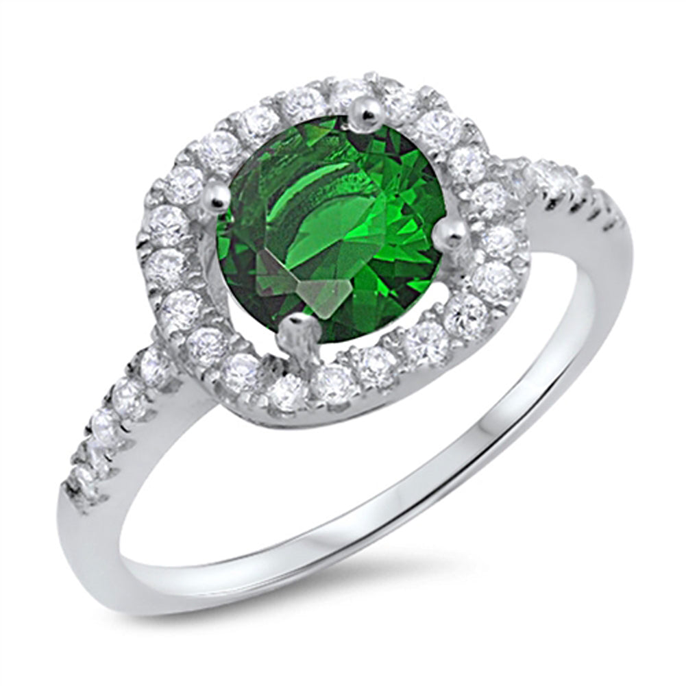 Emerald CZ Unique Polished Simple Ring New .925 Sterling Silver Band Sizes 5-10