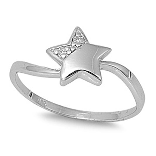 White CZ Polished Star Unique Cute Ring New .925 Sterling Silver Band Sizes 5-9