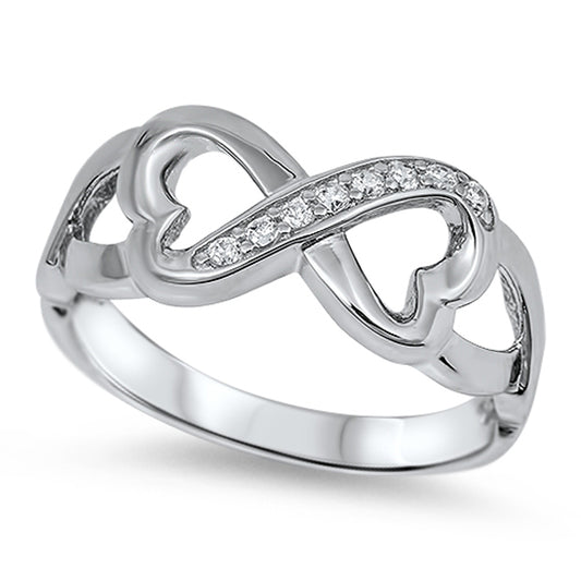 White CZ Heart Infinity Polished Love Ring .925 Sterling Silver Band Sizes 5-10