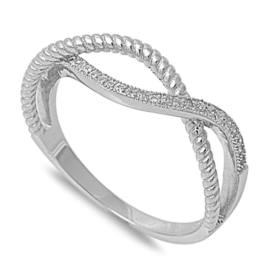 White CZ Rope Infinity Criss Cross Ring New .925 Sterling Silver Band Sizes 5-9