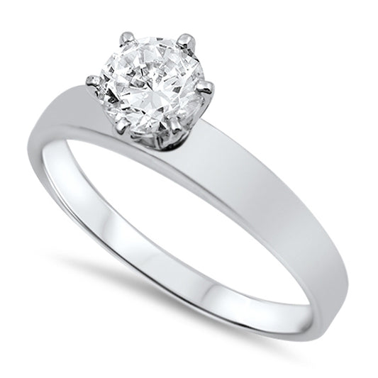 White CZ Polished Solitaire Simple Ring New .925 Sterling Silver Band Sizes 5-9