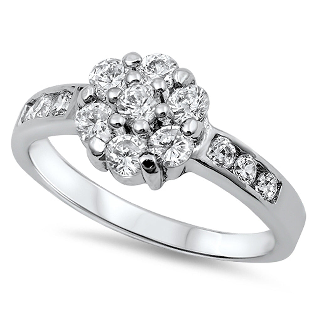 White CZ Polished Flower Elegant Ring New .925 Sterling Silver Band Sizes 5-9