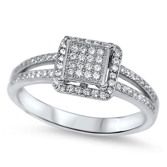 White CZ Polished Micro Pave Elegant Ring .925 Sterling Silver Band Sizes 5-10