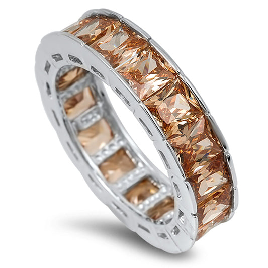 Champagne CZ Wide Eternity Stackable Ring .925 Sterling Silver Band Sizes 6-10