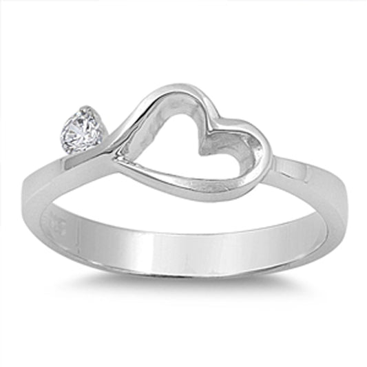 White CZ Heart Cutout Polished Love Ring New 925 Sterling Silver Band Sizes 4-9