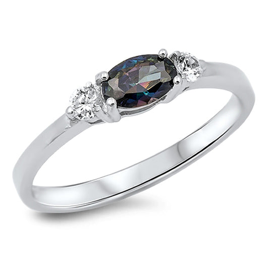 Women's Oval Rainbow Topaz CZ Promise Ring .925 Sterling Silver Band Sizes 5-10