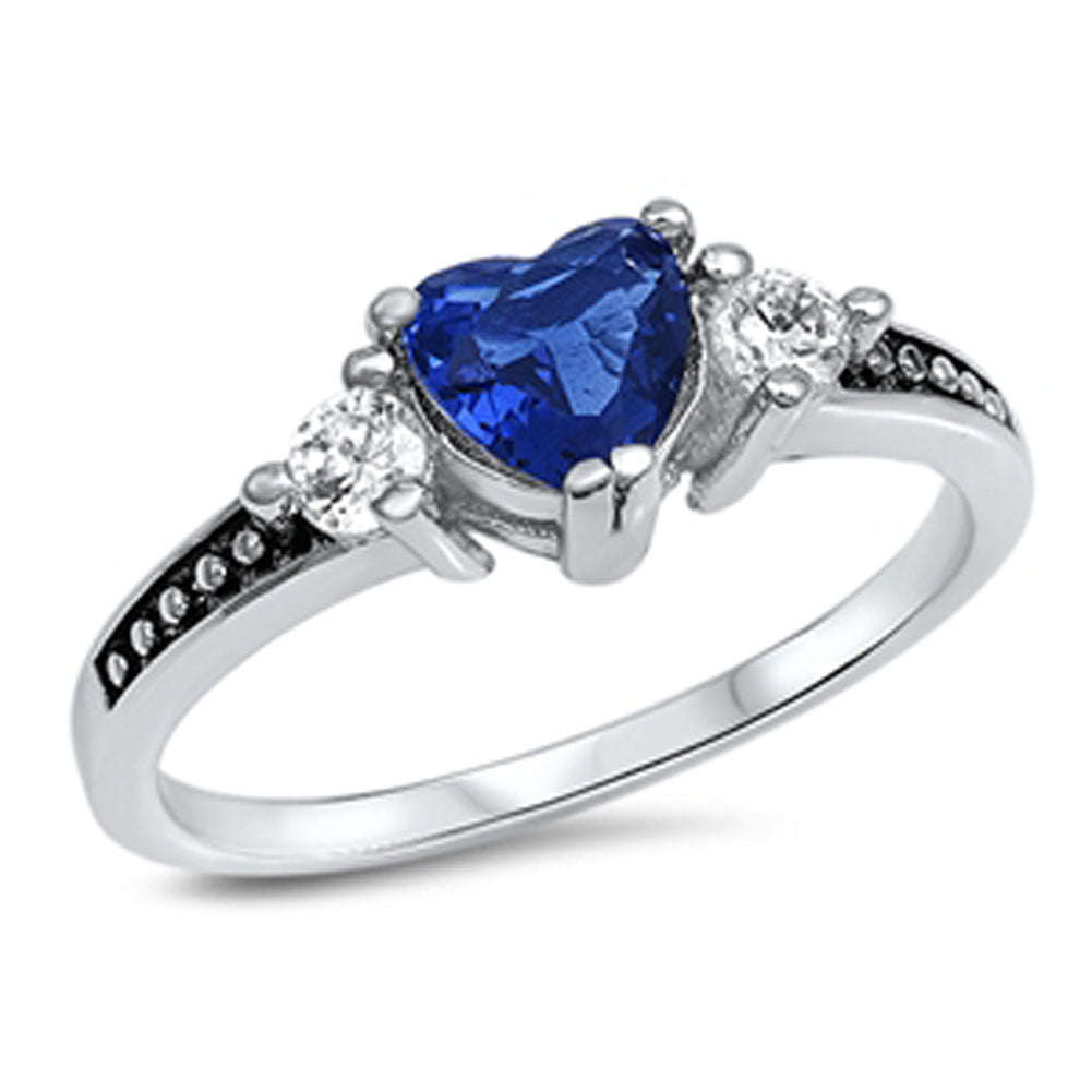 Blue Sapphire CZ Heart Promise Ring New .925 Sterling Silver Band Sizes 3-13