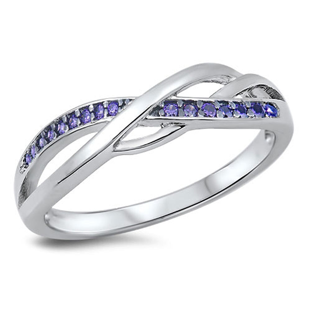 Infinity Knot Amethyst CZ Promise Ring New .925 Sterling Silver Band Sizes 4-10