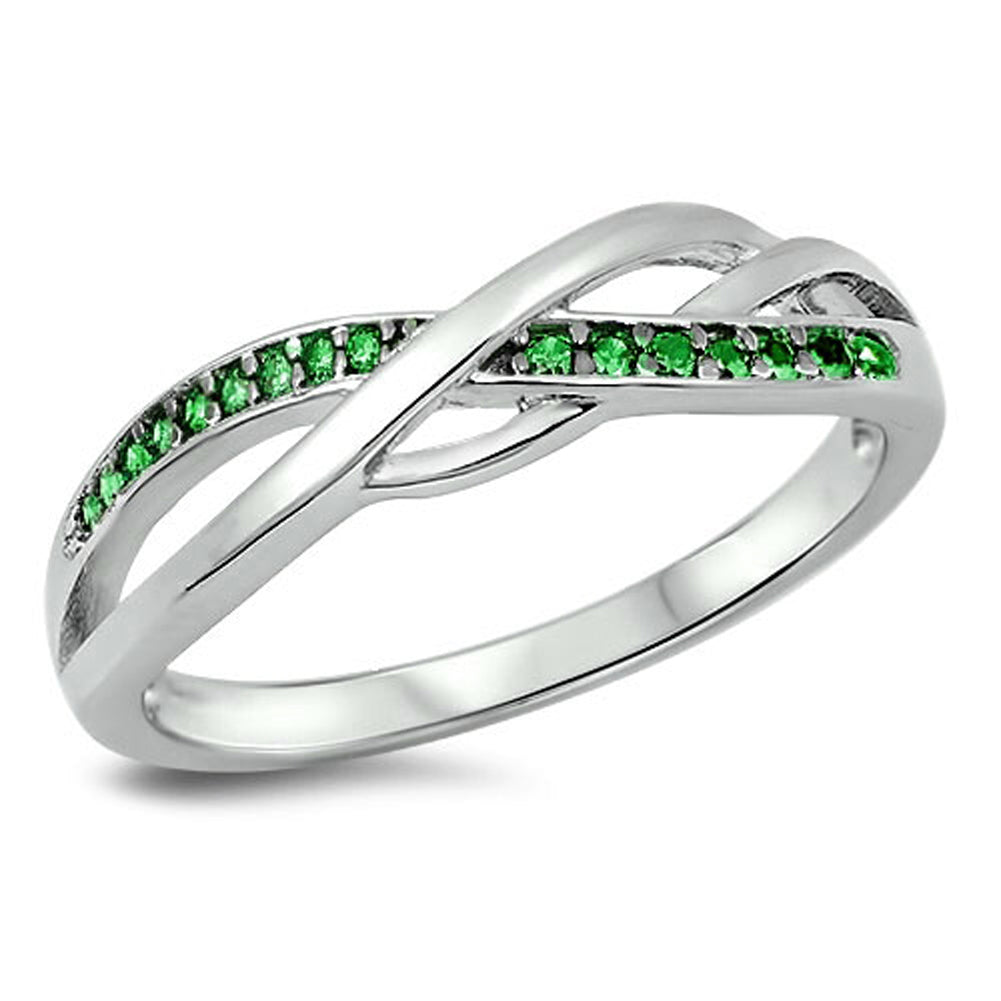 Celtic Knot Emerald CZ Infinity Ring New .925 Sterling Silver Band Sizes 4-10
