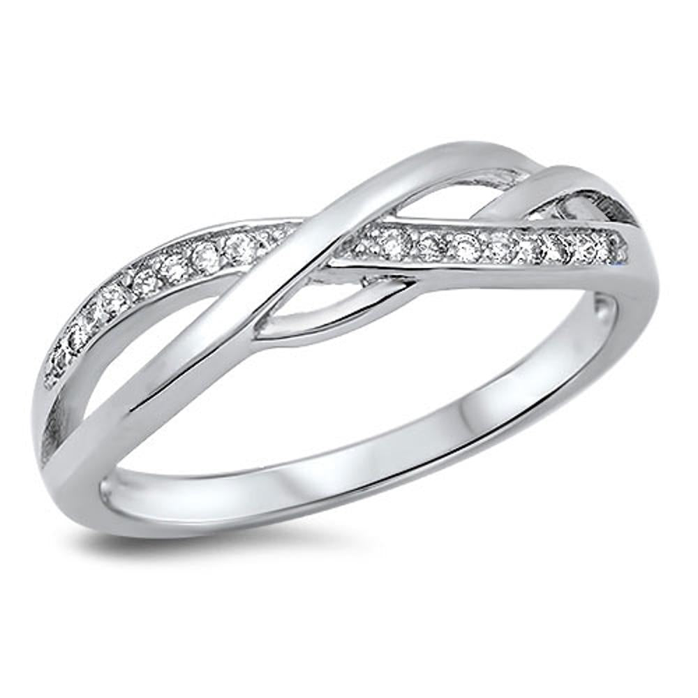 Infinity Knot White CZ Promise Ring New .925 Sterling Silver Band Sizes 4-14