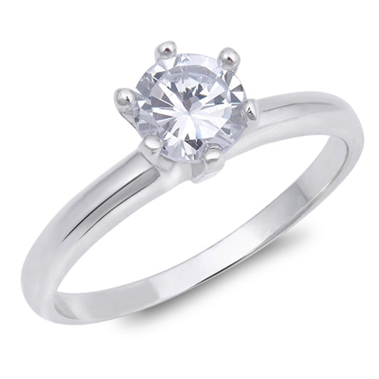 White CZ Elegant Round Solitaire Ring New .925 Sterling Silver Band Sizes 4-10