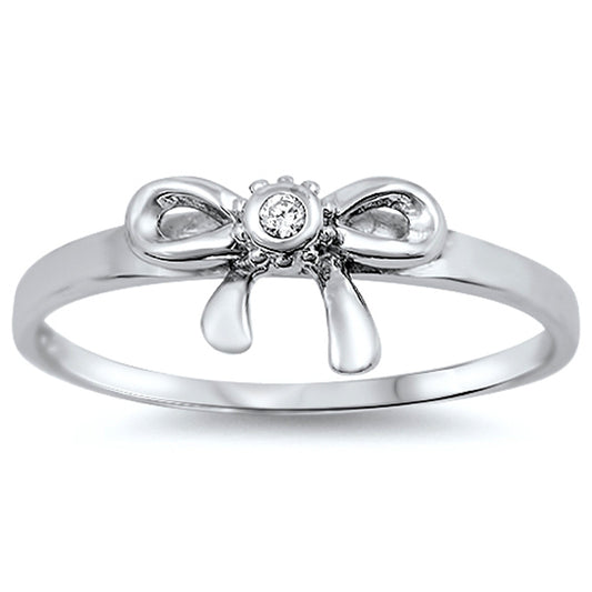 White CZ Cute Bow Polished Thin Ring New .925 Sterling Silver Band Sizes 4-10