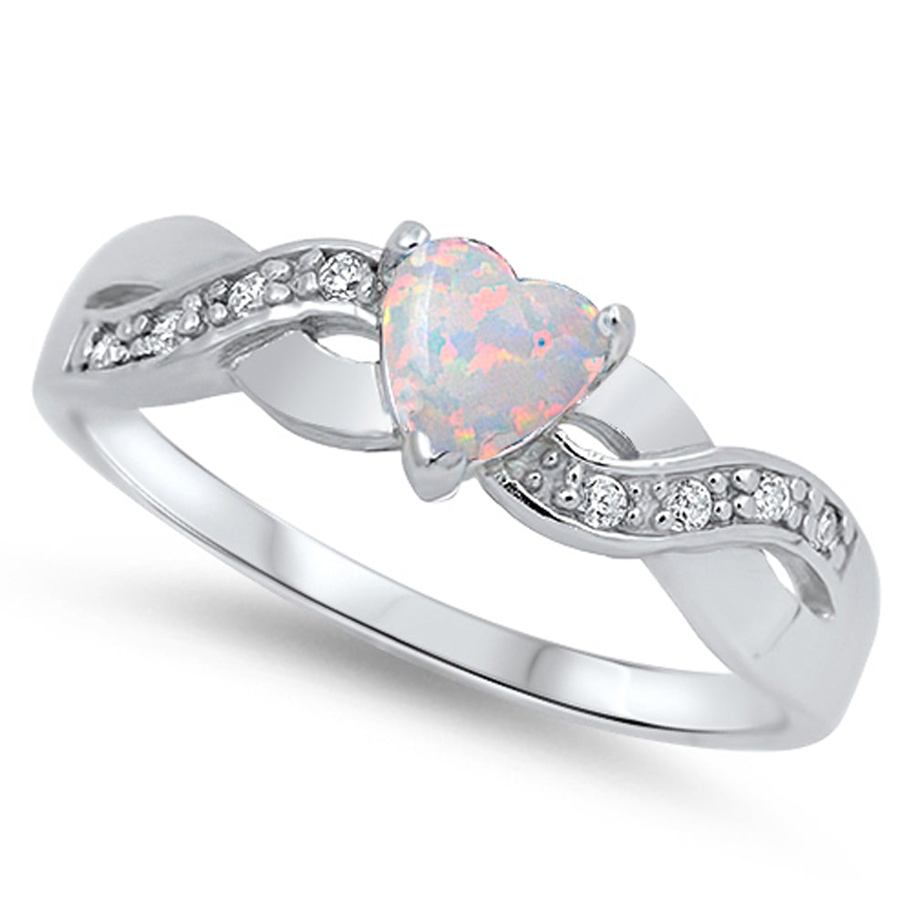 Heart Infinity Knot White Lab Opal Promise Ring .925 Sterling Silver Sizes 4-12