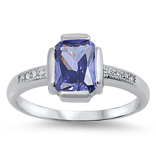 Amethyst CZ Polished Solitaire Ring New .925 Sterling Silver Band Sizes 5-10