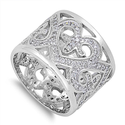 White CZ Polished Cutout Heart Love Ring New 925 Sterling Silver Band Sizes 4-10