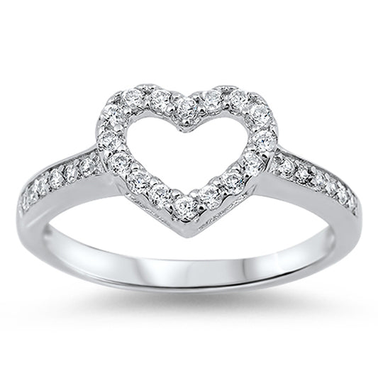 White CZ Heart Love Cutout Simple Ring New .925 Sterling Silver Band Sizes 4-12