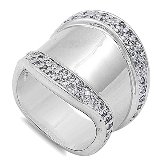 White CZ Polished Micro Pave Unique Ring New 925 Sterling Silver Band Sizes 6-10