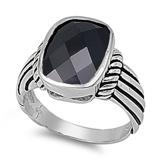 Women's Black CZ Fashion Ring New .925 Sterling Silver Bali Band Sizes 6-13