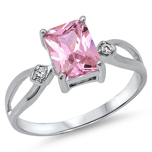 Women's Emerald Cut Pink CZ Unique Ring New .925 Sterling Silver Band Sizes 5-10