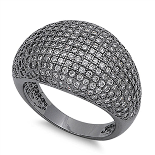 White CZ Black Micro Pave Dome Wide Ring New 925 Sterling Silver Band Sizes 6-10