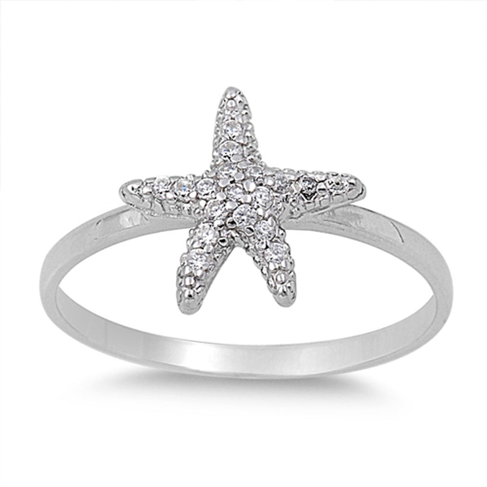 Starfish Cluster White CZ Beautiful Ring New 925 Sterling Silver Band Sizes 2-11