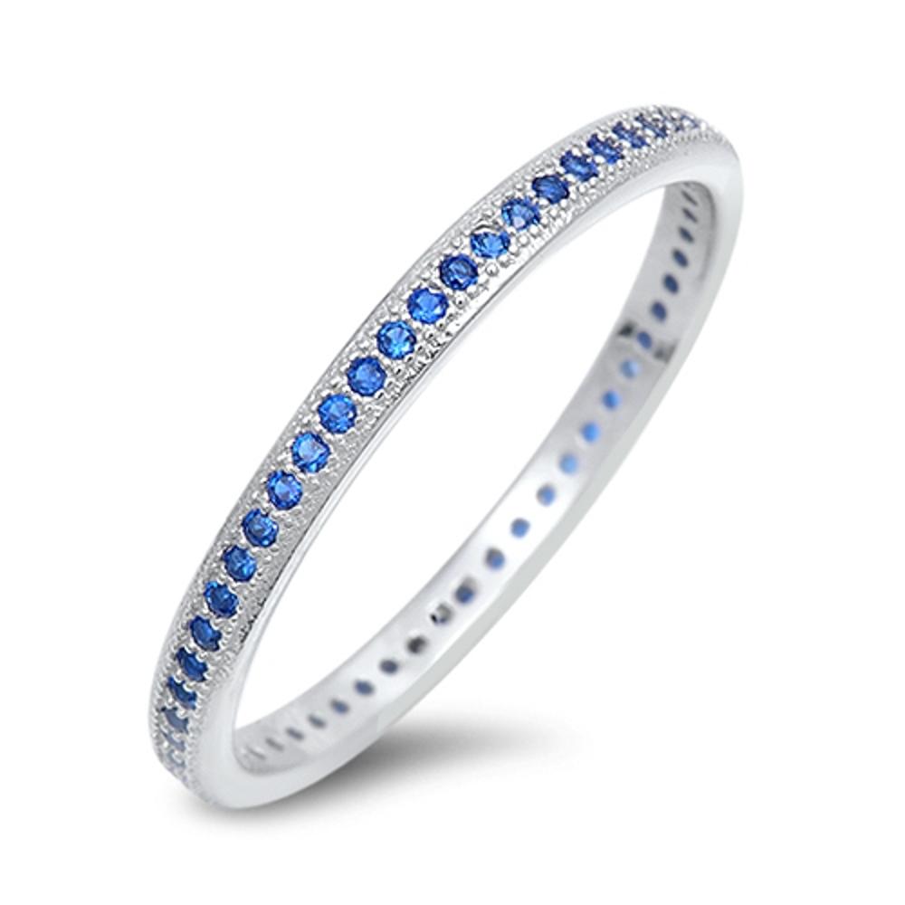 Blue Sapphire CZ Eternity Thumb Simple Ring .925 Sterling Silver Band Sizes 4-10