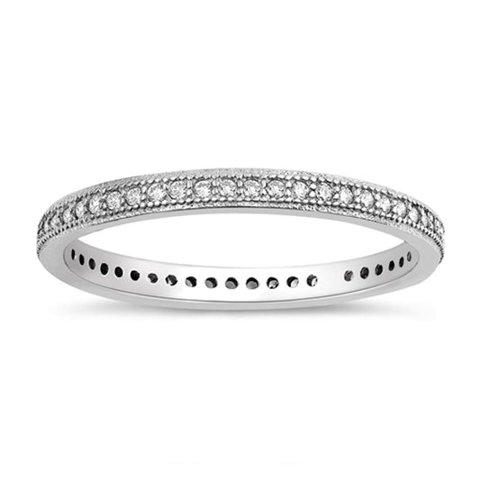 White CZ Elegant Simple Polished Ring New .925 Sterling Silver Band Sizes 4-10