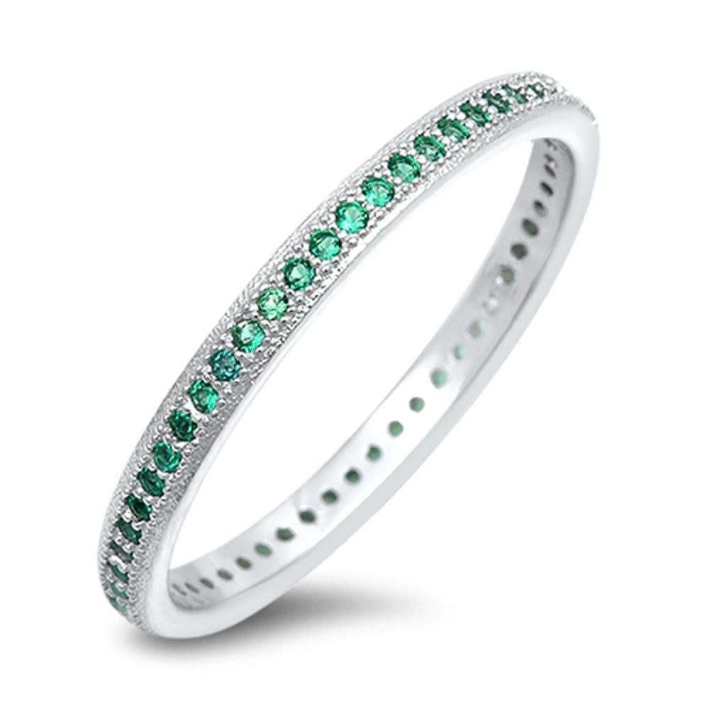 Emerald CZ Simple Elegant Eternity Ring New .925 Sterling Silver Band Sizes 4-10