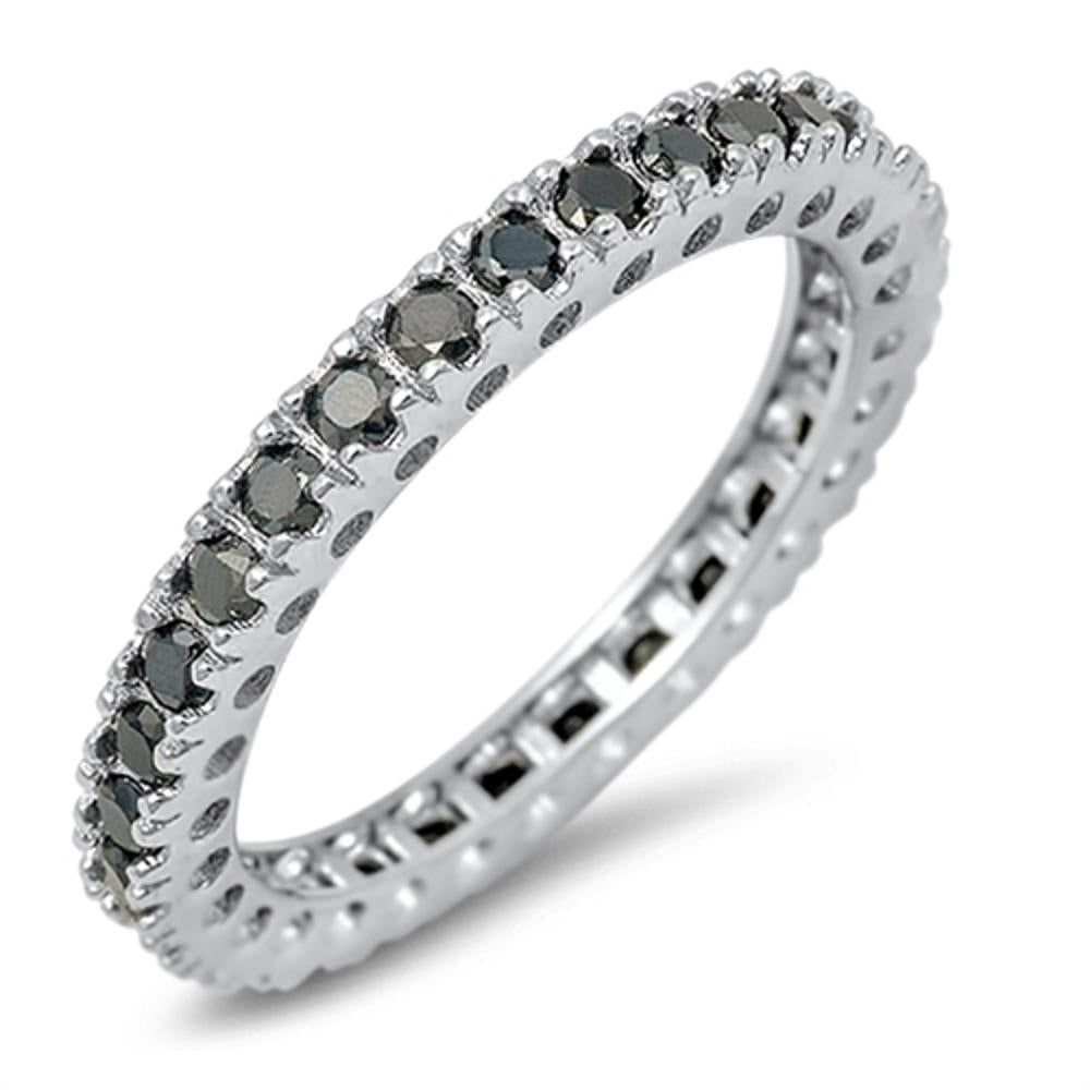 Eternity Stackable Black CZ Promise Ring New 925 Sterling Silver Band Sizes 4-12