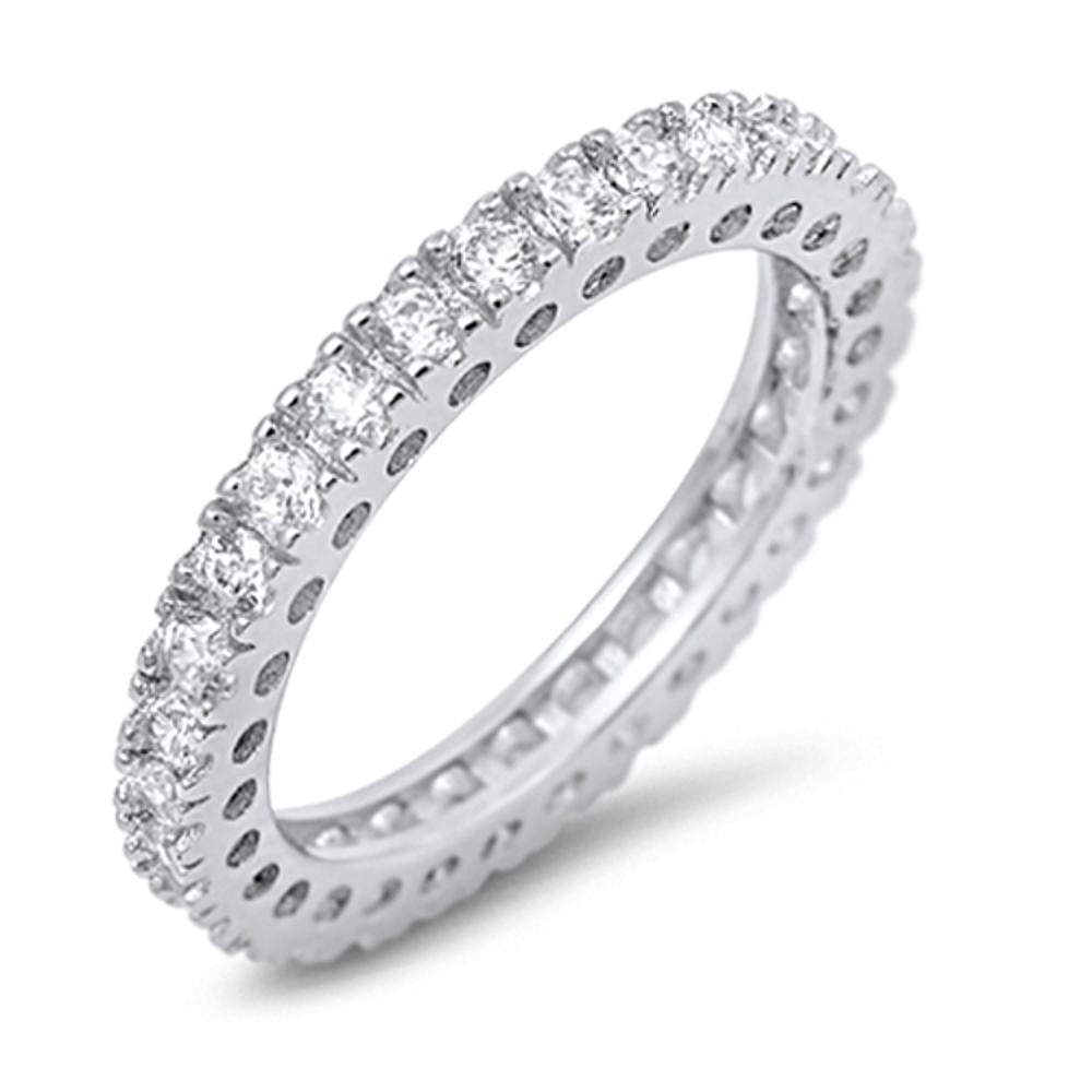 Eternity Stackable Clear CZ Beautiful Ring .925 Sterling Silver Band Sizes 5-12