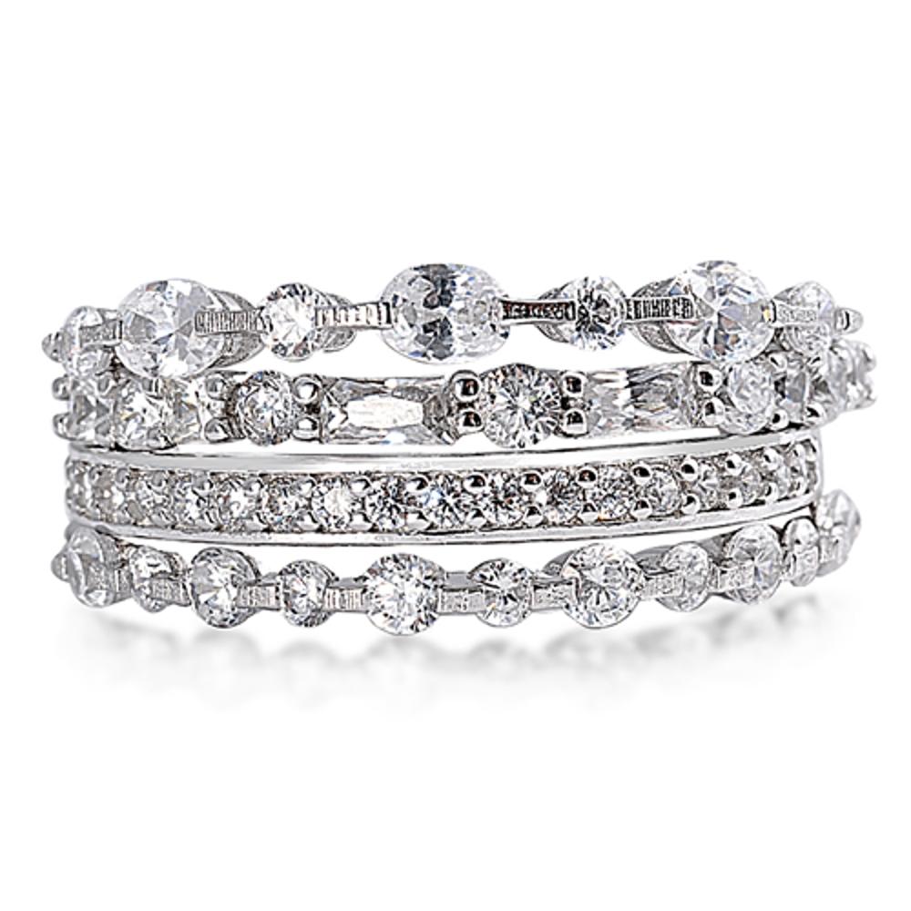 Stackable Wedding Set Clear CZ Unique Ring .925 Sterling Silver Band Sizes 4-11