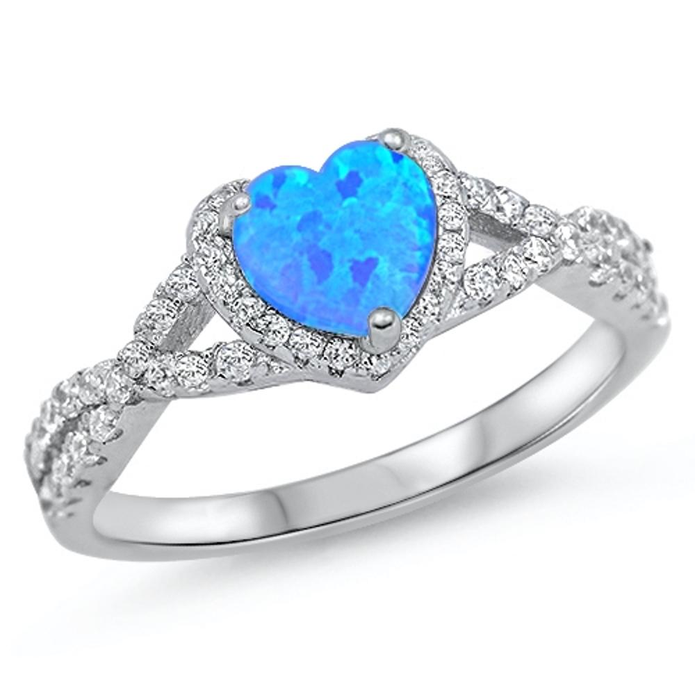 Heart Blue Lab Opal Wave Knot Promise Ring .925 Sterling Silver Band Sizes 4-12