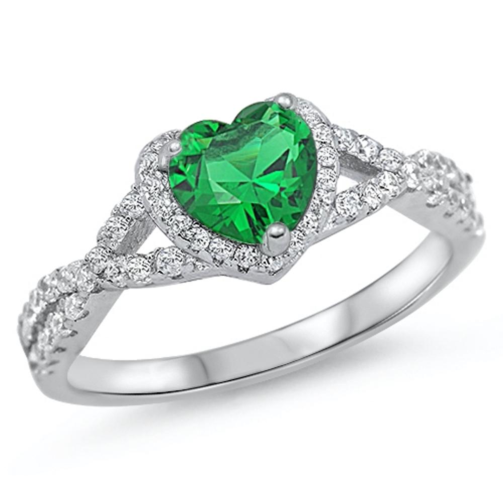 Emerald CZ Infinity Knot Heart Promise Ring .925 Sterling Silver Band Sizes 4-12