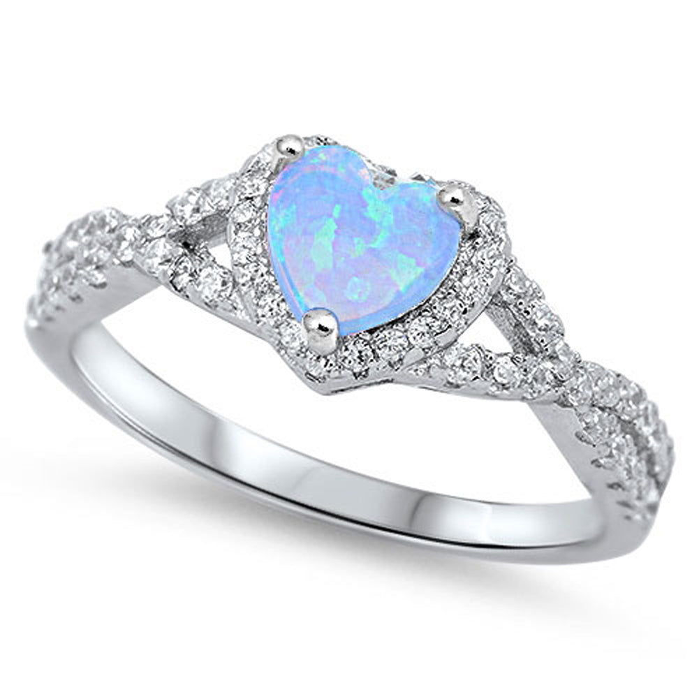 Infinity Heart Light Blue Lab Opal Promise Ring Sterling Silver Band Sizes 4-13