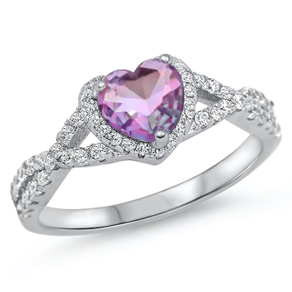 Purple Ombre CZ Polished Heart Love Ring .925 Sterling Silver Band Sizes 4-10