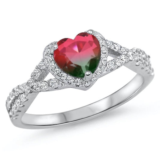 Watermelon CZ Heart Halo Wholesale Ring New .925 Sterling Silver Band Sizes 4-10