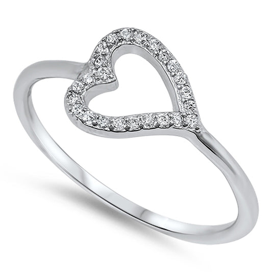 Women's Open Heart Clear CZ Promise Ring New 925 Sterling Silver Band Sizes 4-10