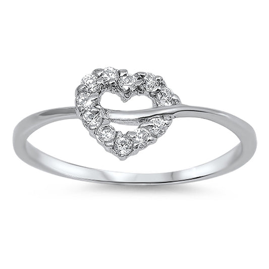 Women's Heart White CZ Promise Ring New .925 Sterling Silver Band Sizes 4-10